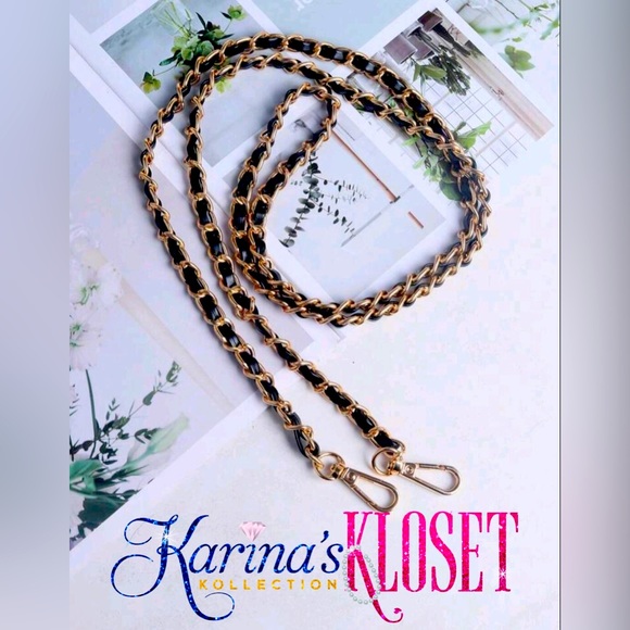 💕 Gold & Black Vegan Leather Crossbody Purse Strap 💕 EXCELLENT w/Designer Bags - Picture 1 of 4